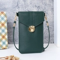 Dark green PU leather crossbody phone bag with vintage gold clasp and slim strap - Green