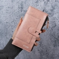 Portafoglio lungo da donna in pelle PU rosa con scomparti multipli e chiusura lampo - Rosa