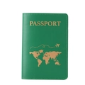 Funda de pasaporte en cuero PU verde con mapa mundial dorado y diseño de avión - Verde
