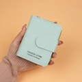 Short mint green leather wallet for women with zipper pocket and snap button closure - Green