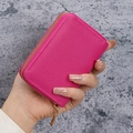 Fuchsia litchi pattern leather card wallet with gold zipper for coins and cards - Rose Red