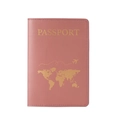 Funda de pasaporte en cuero PU rosa con diseño de mapa mundial dorado y grabado - Rosa Oscuro