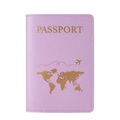 Funda de pasaporte en cuero sintético lila con mapa mundial dorado y un avión - Morado