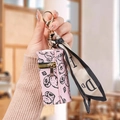 Pink faux leather mini coin purse with cartoon bear print and decorative silk scarf - Pink