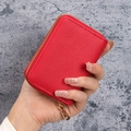 Red lychee grain leather zipper card holder wallet with high capacity storage - Red