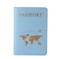 Funda de pasaporte en cuero PU azul claro con mapa dorado y diseño de avión - Azul