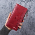 Portafoglio lungo rosso da donna in pelle PU con trama vintage e fessure per smartphone - Rosso