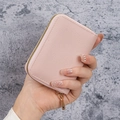 Pink lychee texture leather mini zipper wallet and card holder with gold zipper - Pink