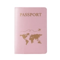 Pink PU leather passport holder with gold world map design for travel protection - Light Pink