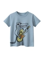 Kids light blue cotton t-shirt featuring cartoon crocodile playing guitar print - 90cm / 9595 Light Blue