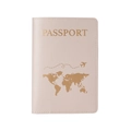 Pink PU leather passport holder with golden map design and minimalist stitching - Khaki