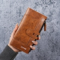 Portefeuille long vintage en cuir PU marron avec plusieurs fentes pour cartes et fermoir - Marron