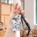 Light gray leather mini coin purse with graffiti bear pattern and silk scarf charm - Gray