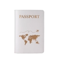 White faux leather passport holder with gold foil world map and airplane design - White