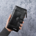 Portefeuille long noir élégant en cuir PU avec fentes pour cartes et fermeture éclair - Noir