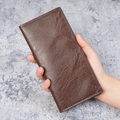 Men's slim long wallet in dark brown pebbled leather with a casual vintage design - Brown