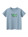 Light blue cotton kids T-shirt with green pixel art crocodile print and round neck - 90 / Aqua Blue