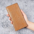 Slim long men's wallet in camel textured leather featuring multiple card slots - Khaki