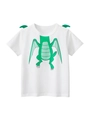 Kids white cotton T-shirt with green dinosaur print and 3D shoulder decorations - 90cm / Off White (9680)