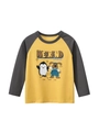 Camiseta de manga raglán amarilla para niños con dibujos de animales y gráfico - 90cm / Amarillo Jengibre/Gris Oscuro
