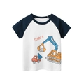 Camiseta raglán de algodón para niño con cuerpo blanco, mangas azul marino y dibujo camión - 100cm / Blanco Roto/Azul Real
