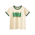 Kinder T-Shirt in Cremeweiß mit grünem Kontrastsaum und SMILE-Grafikaufdruck - Beige Aprikose / 90cm