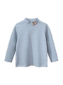 Blauw-wit gestreept kinder-T-shirt met lange mouwen, col en een beertje-borduursel - 90cm / Grijsblauw/Wit Gestreept