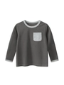 Long-sleeved cotton t-shirt for boys featuring grey contrast crew neck and pocket detail - 90 / Dark Gray