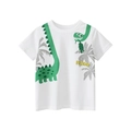 White cotton T-shirt for boys featuring green cartoon dinosaur prints and FRIEND text - 90 / Off-white