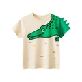 Kinder T-shirt in crème met groene 3D krokodillenstekels en cartoonprint - 100cm / Beige Abrikoos