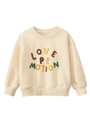 Felpa girocollo crema per bambini con stampa colorata LOVE PE MOTION e polsini a coste - 90cm / Albicocca Beige