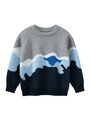 Maglione in maglia per bambini con design patchwork a blocchi di colore blu e polsini - 100cm / Blocco di Colore Blu Camouflage