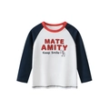 Camiseta infantil de manga larga raglán azul con lindo estampado de lobo de dibujo - 90 / Blanco Roto/Azul Real