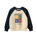 Felpa girocollo per bambini blu navy e beige con stampa grafica Sunlight - 100cm / Crema e Blu Notte (K2701)