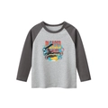 Children's long sleeve raglan tee in light and dark grey with Pleased Travel graphic - 90cm / Heather Gray / Dark Gray