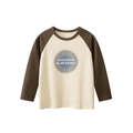 Toddler raglan long sleeve T-shirt in cream and brown with round graphic print - Beige/Coffee / 140cm
