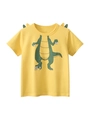 Kids yellow short sleeve T-shirt featuring cartoon dinosaur print and 3D back fin details - 90cm / Medium Yellow (9680)