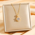 Vintage emerald-style gold necklace with double halo cubic zirconia pendant on silk - White Zirconia (8317)