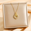 Luxurious gold titanium steel necklace with sparkling double heart pendant on silk - Gold White Heart (8594)