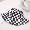 Detail of classic black and white checkerboard bucket hat with canvas texture and flat top - Black & White Checkerboard