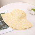 Detailed embroidery of yellow daisies on white lace summer bucket hat for women - M(56-58cm) / Yellow