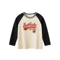 Kids long sleeve raglan T-shirt with black sleeves and Sunlight City graphic print - 90cm / Cream / Black