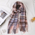 Plaid tassel scarf in pink, blue, and brown check patterns for autumn and winter - Tiffany Blue