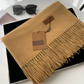 Elegant camel tassel scarf made of soft cashmere-like fabric with a leather logo detail - 70*200cm / No.12 Camel