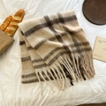 Bufanda gruesa a rayas de mohair sintético con flecos, chal de invierno en beige y marrón - Camello de arroz