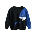 Boys long-sleeve knit sweater featuring a blue shark pattern and asymmetrical design - Blue Splicing Black / 90cm