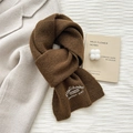 Detail of coffee brown wool scarf showing high-quality embroidery and thick knitted texture - 24*160CM / Coffee