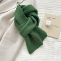 Close-up of dark green wool scarf with premium letter embroidery on knit fabric - 24*160CM / Green