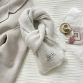 Solid cream wool knitted scarf with a minimalist label and fuzzy texture for winter - 20*170cm / White