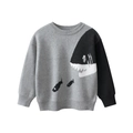 Boys grey and black knitted sweater with creative shark and small fish pattern - Black & Dark Gray Patchwork / 100cm